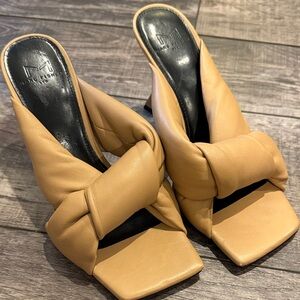 Marc Fisher Knotted Slide Mules in Camel Tan
